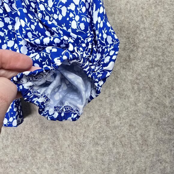 Blue Womens Plus Size Long Sleeve V-Neck Floral Blouse 5XL 100% Polyester - Picture 3 of 8